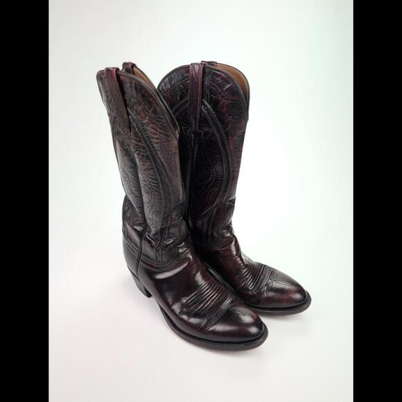 LUCCHESE CLASSICS Sz 8E L6630 Black Cherry Goat Leather Western Boots